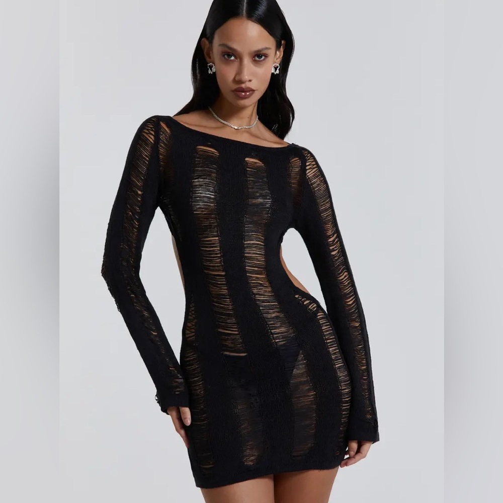 BLACK UMBRA SHREDDED MINI DRESS